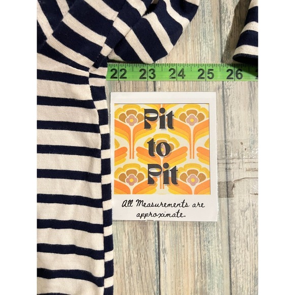 Madewell Womens Blue Striped Bell Sleeve Turtle Neck Top Sx L Preppy Minimalist - Picture 6 of 7